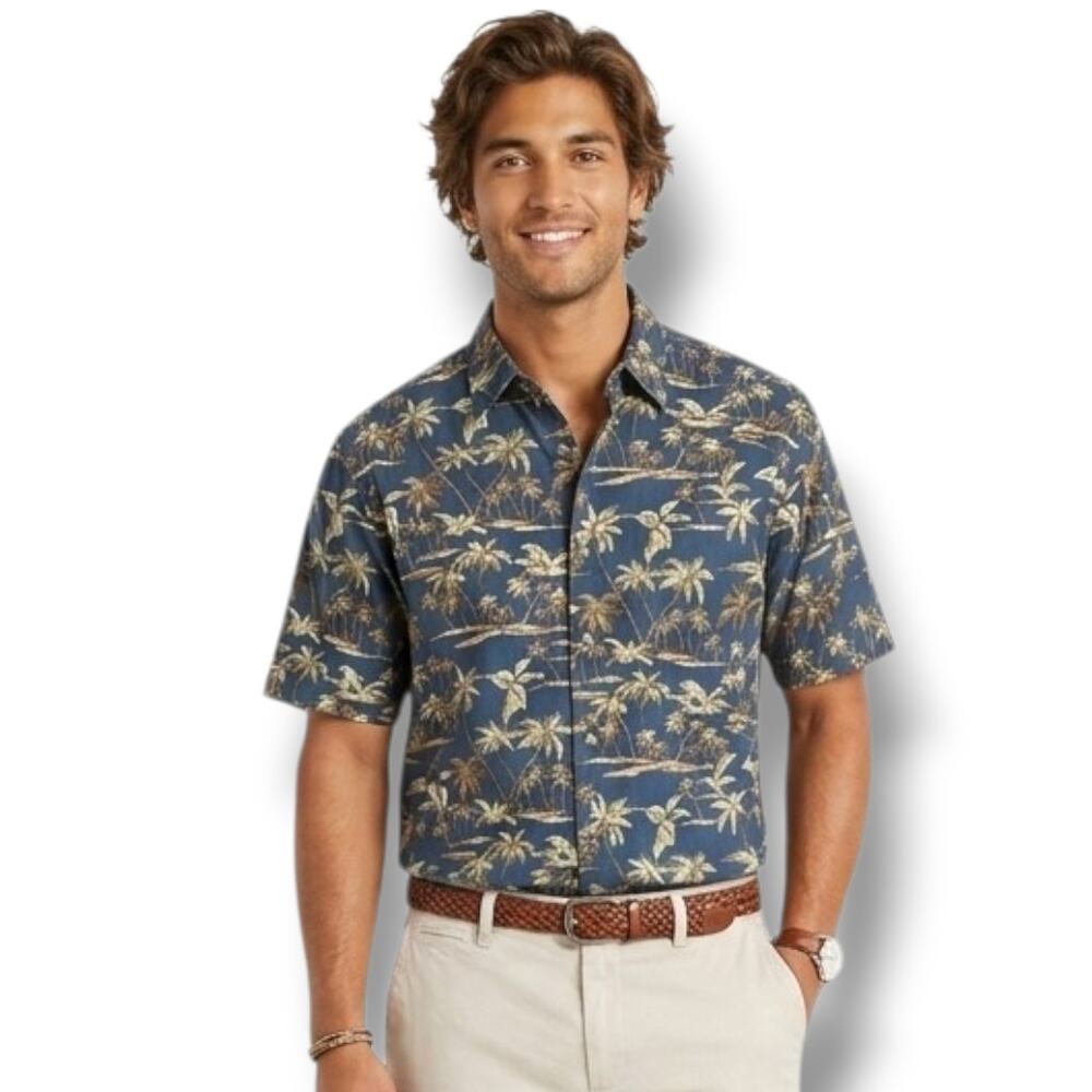 Campia Moda Men’s Tropical Palm Tree Print Button-Down Shirt – XXL